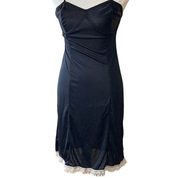 90s Jet Rag Reimagined Vintage Black Slip Dress w/White Lace - Picture 9 of 9